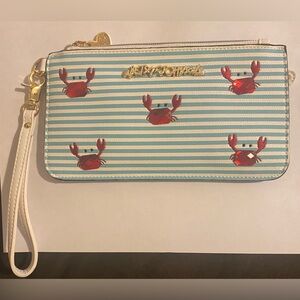 Betsey Johnson Crab jeweled striped wristlet